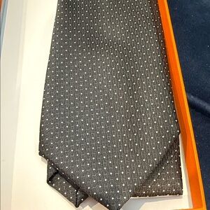 Hermes Charcoal Gray Tie with White Dots